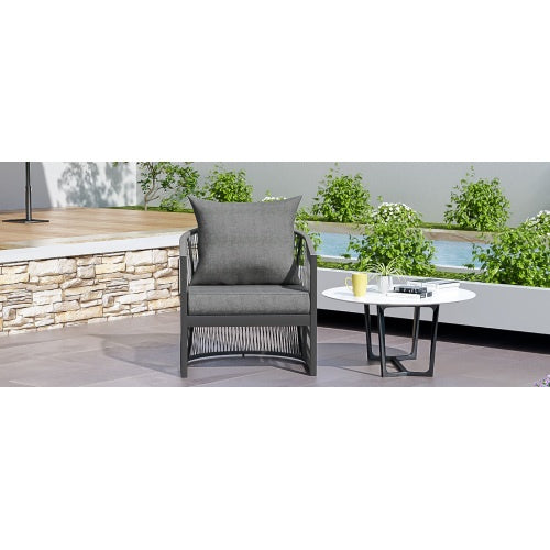Modern Gray Curved Aluminum Lounge Chair – Elegant Outdoor Seat with Cushions