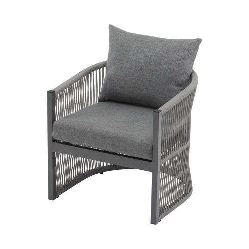 Modern Gray Curved Aluminum Lounge Chair – Elegant Outdoor Seat with Cushions