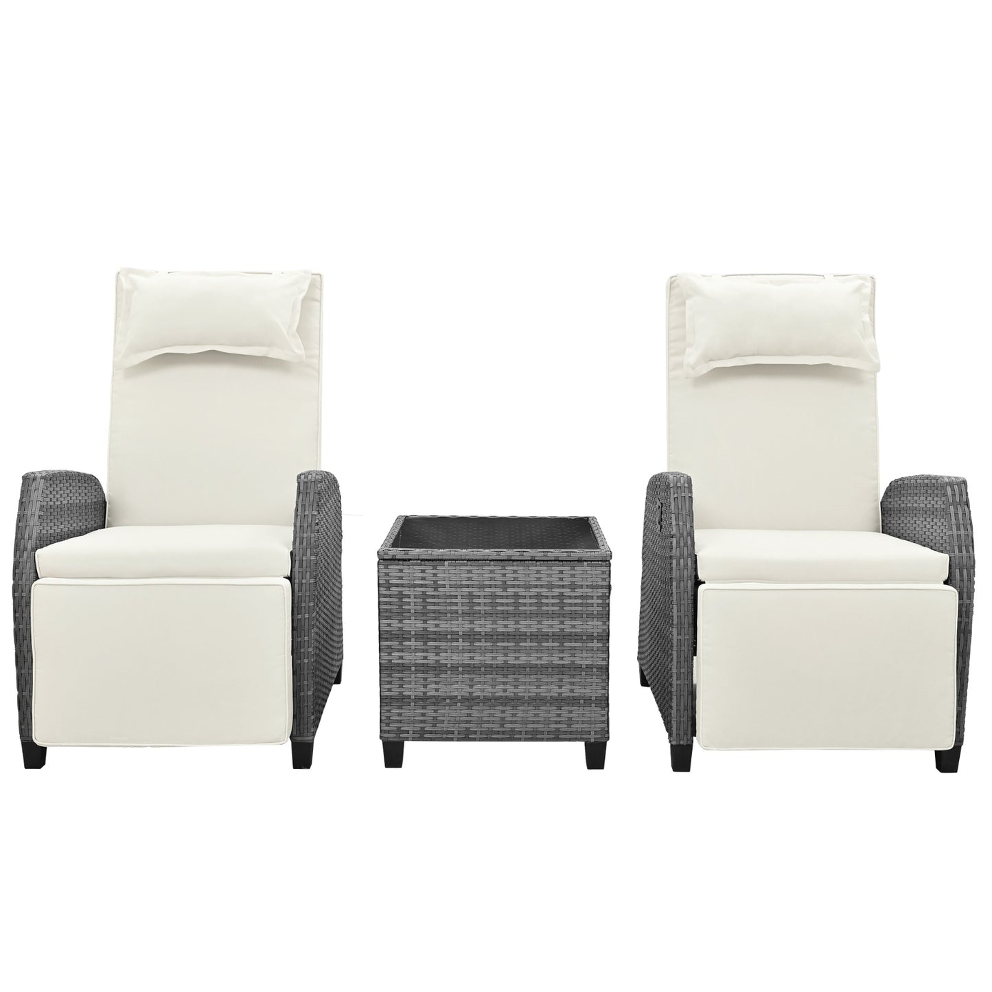 U-Style Outdoor Rattan 2-Person Lounge Set – Adjustable Chairs with Coffee Table for Outdoors