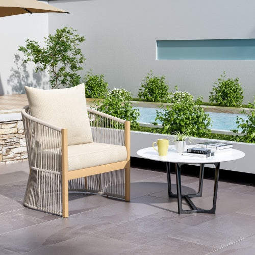 Modern Gray Curved Aluminum Lounge Chair – Elegant Outdoor Seat with Cushions