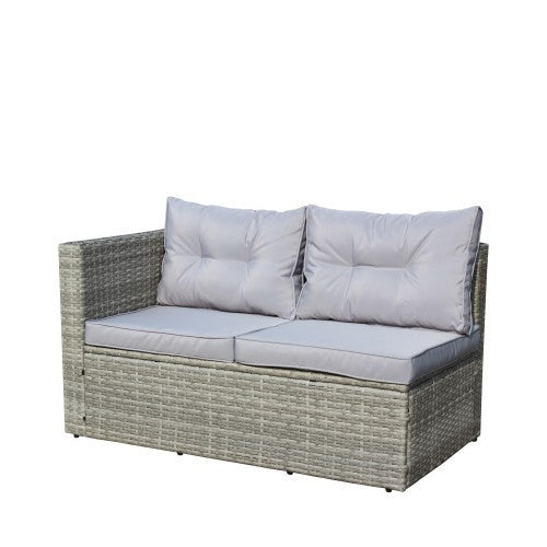 4-Piece Outdoor Sectional Set – Grey Sofa with Cushions & Storage Box