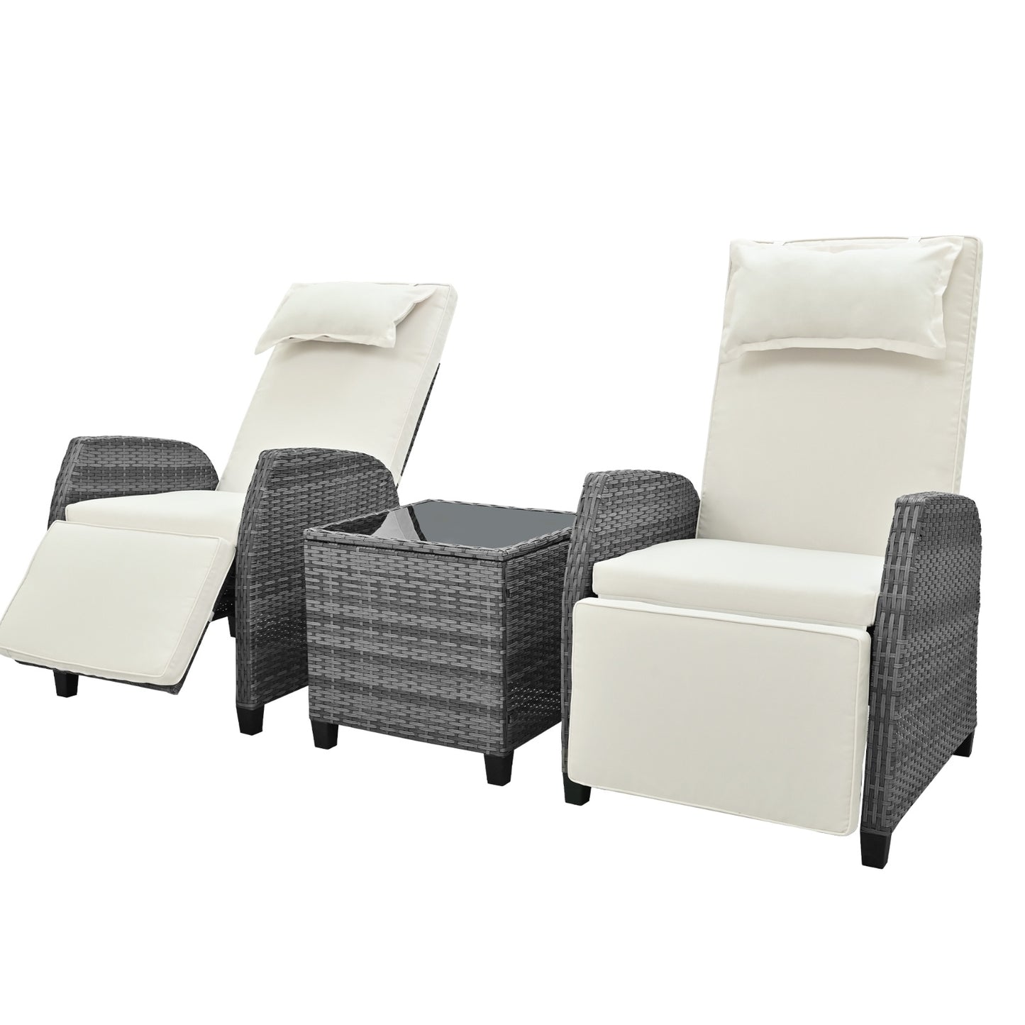 U-Style Outdoor Rattan 2-Person Lounge Set – Adjustable Chairs with Coffee Table for Outdoors
