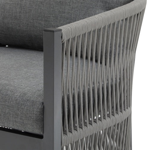 Modern Gray Curved Aluminum Lounge Chair – Elegant Outdoor Seat with Cushions
