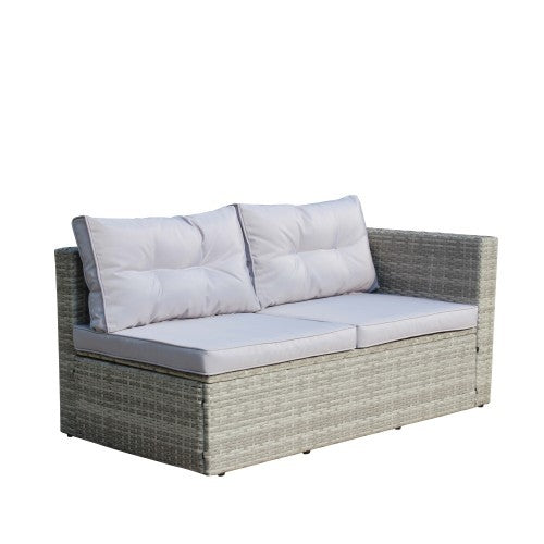 4-Piece Outdoor Sectional Set – Grey Sofa with Cushions & Storage Box