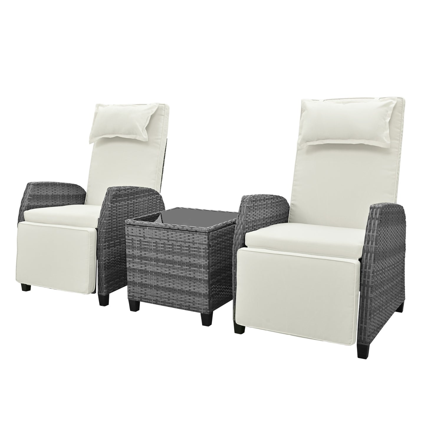 U-Style Outdoor Rattan 2-Person Lounge Set – Adjustable Chairs with Coffee Table for Outdoors