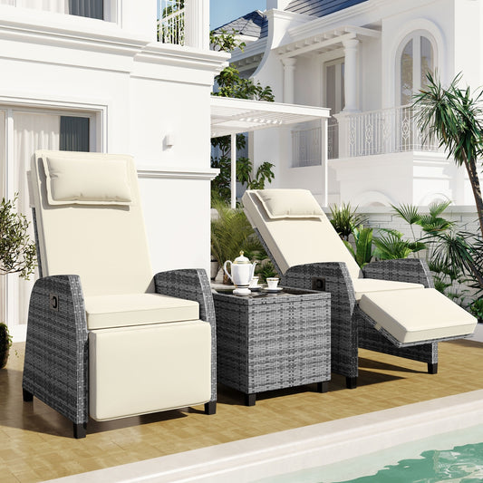 U-Style Outdoor Rattan 2-Person Lounge Set – Adjustable Chairs with Coffee Table for Outdoors