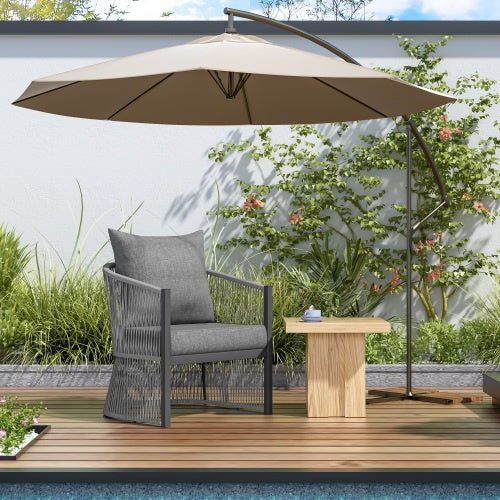 Modern Gray Curved Aluminum Lounge Chair – Elegant Outdoor Seat with Cushions