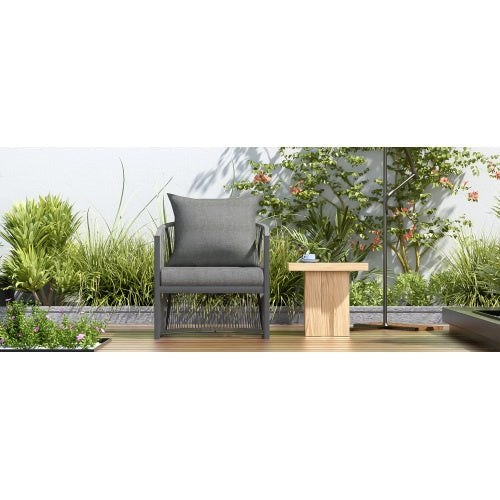 Modern Gray Curved Aluminum Lounge Chair – Elegant Outdoor Seat with Cushions