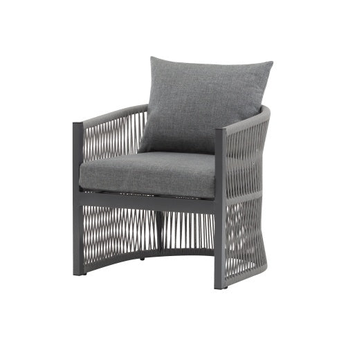 Modern Gray Curved Aluminum Lounge Chair – Elegant Outdoor Seat with Cushions