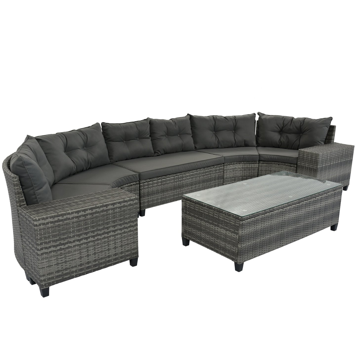 8-Piece Outdoor Round Sofa Set – Half-Moon Curved Sectional with All-Weather Cushions