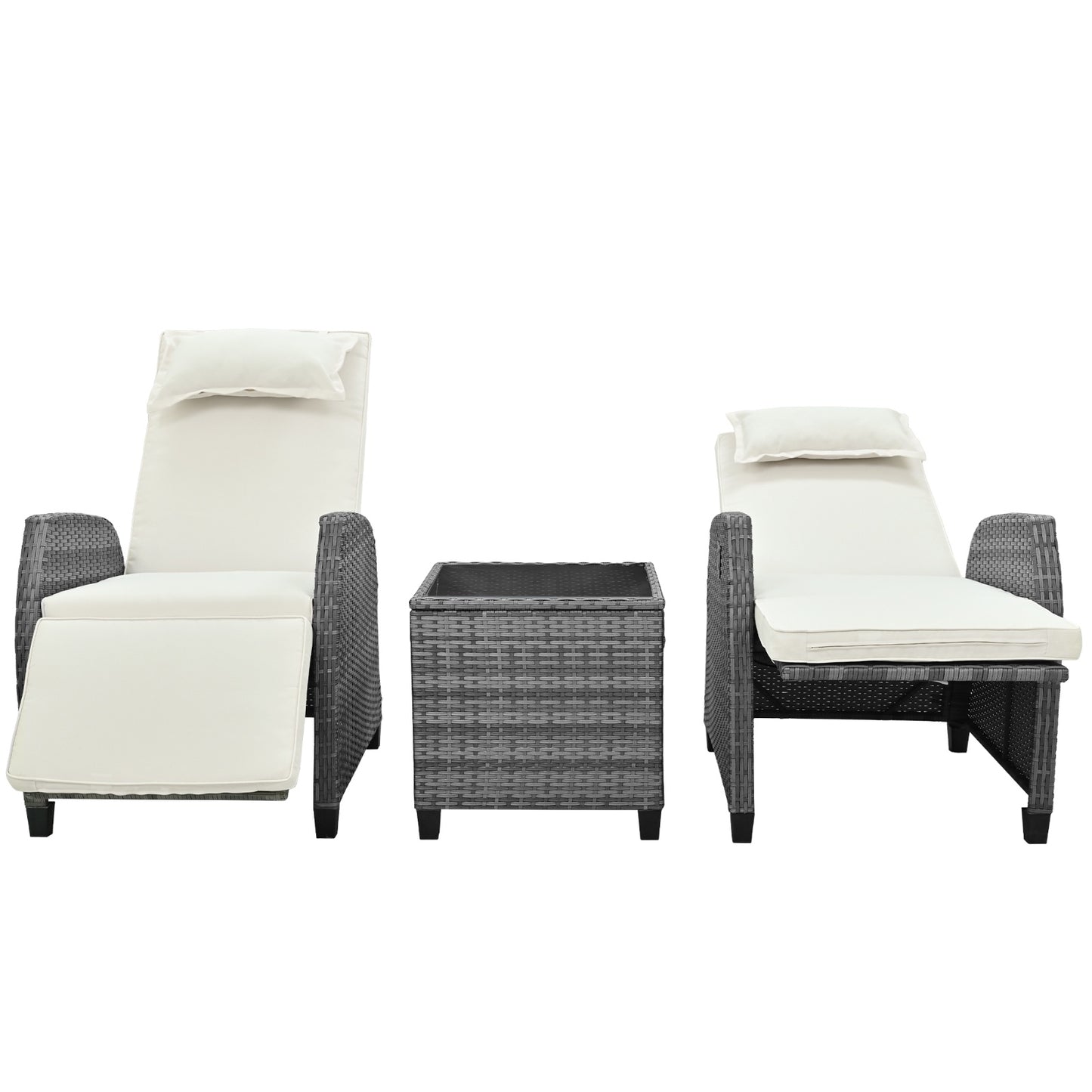 U-Style Outdoor Rattan 2-Person Lounge Set – Adjustable Chairs with Coffee Table for Outdoors