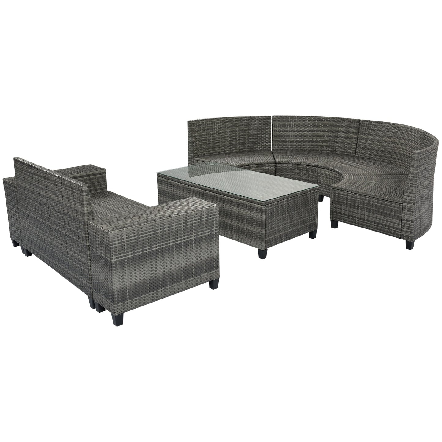 8-Piece Outdoor Round Sofa Set – Half-Moon Curved Sectional with All-Weather Cushions