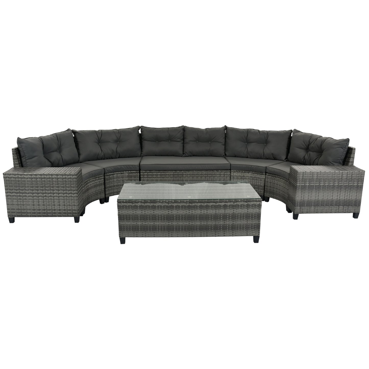 8-Piece Outdoor Round Sofa Set – Half-Moon Curved Sectional with All-Weather Cushions