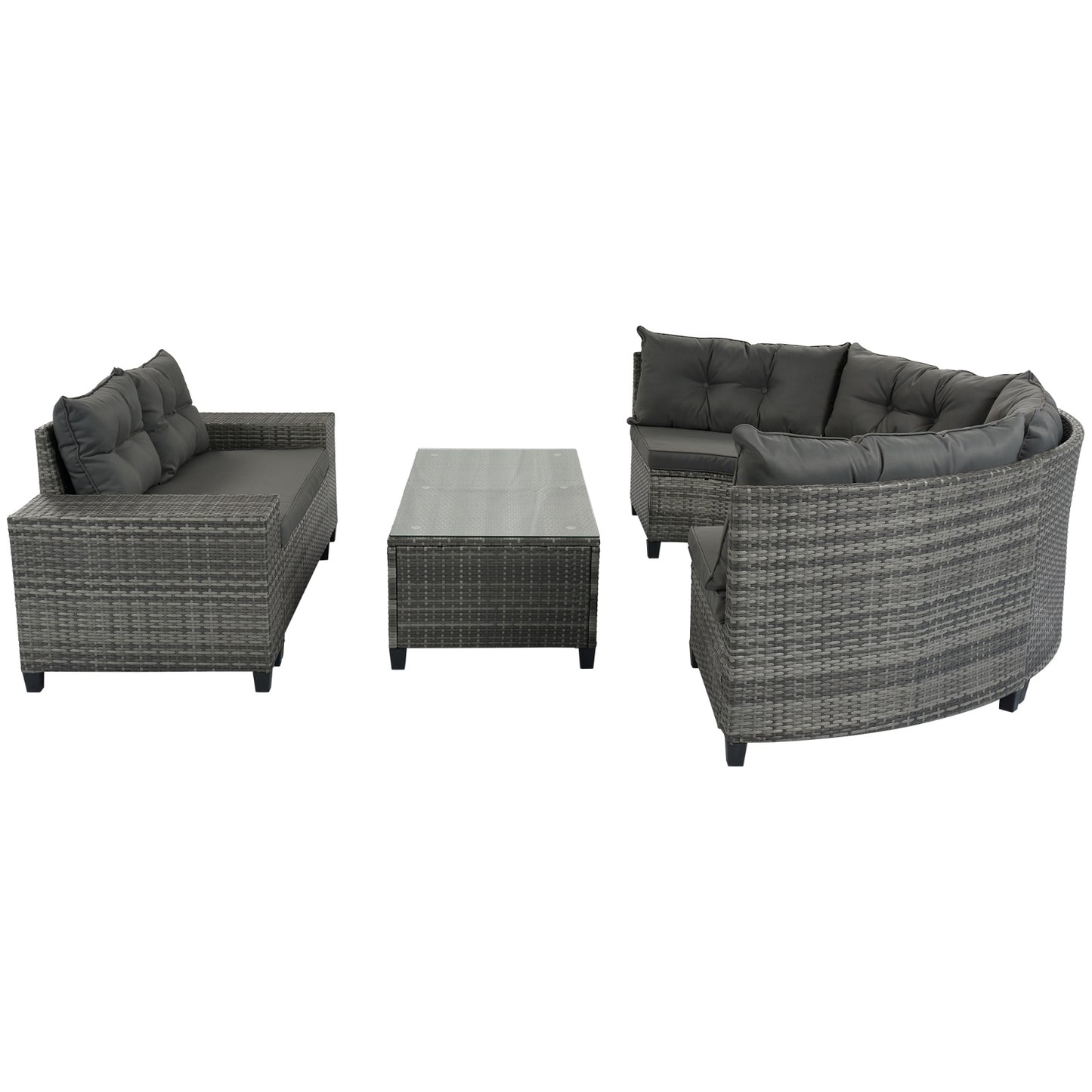 8-Piece Outdoor Round Sofa Set – Half-Moon Curved Sectional with All-Weather Cushions