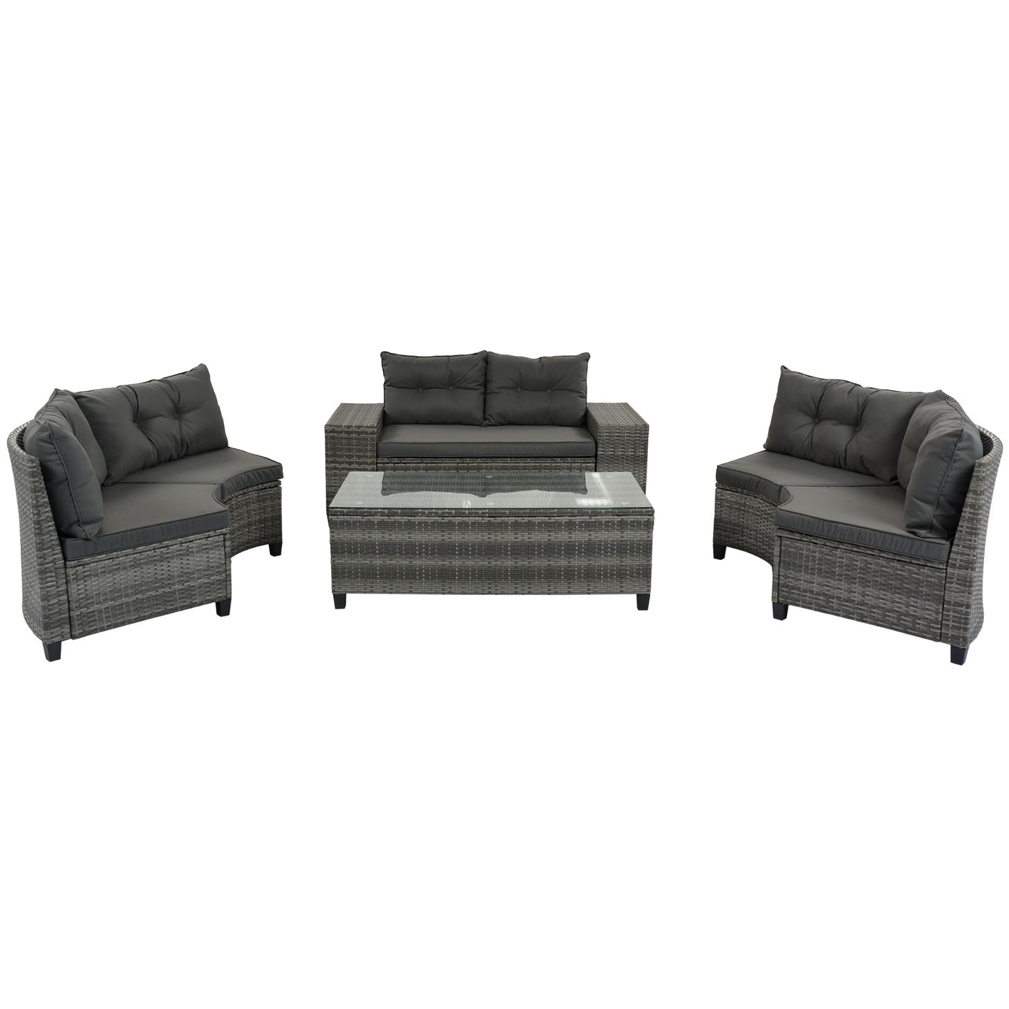 8-Piece Outdoor Round Sofa Set – Half-Moon Curved Sectional with All-Weather Cushions